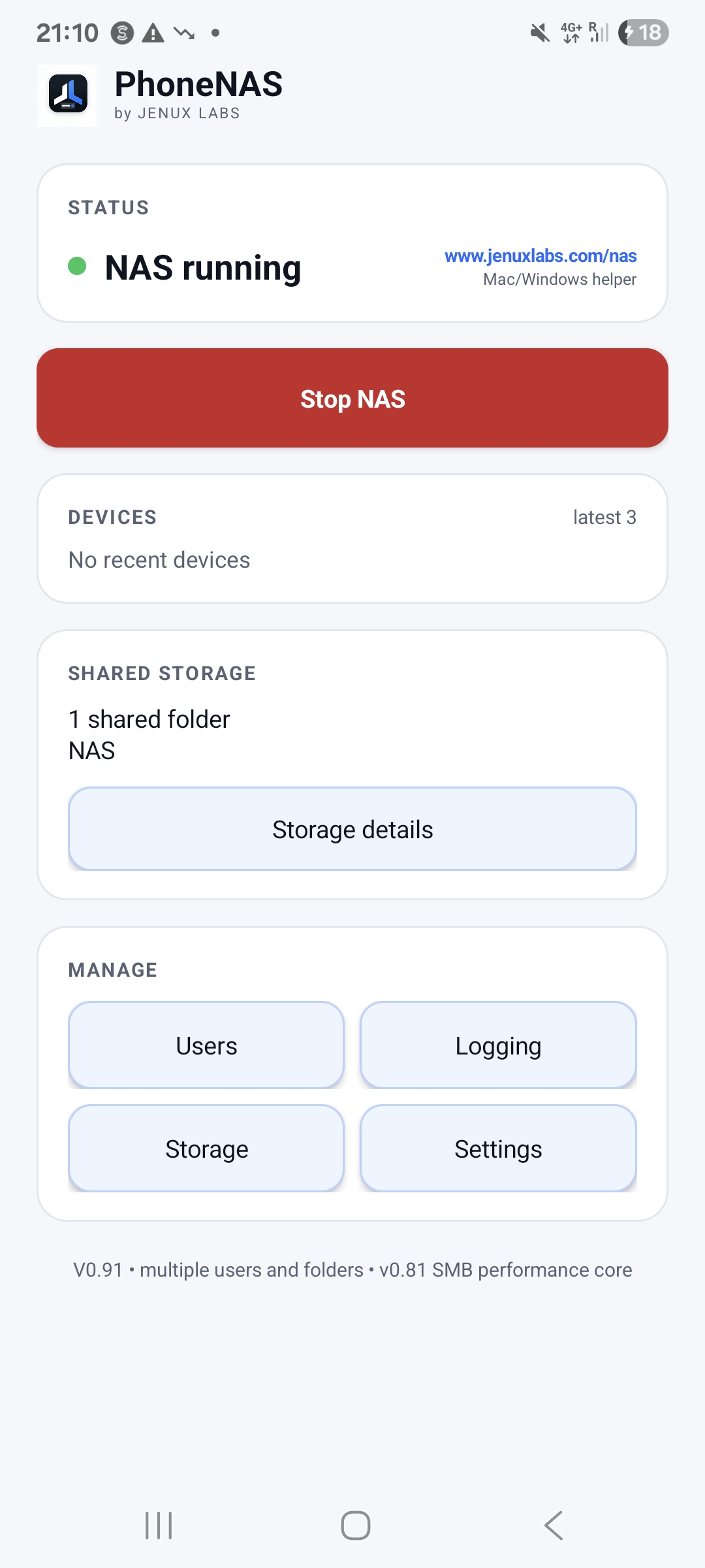 PhoneNAS: Storage overview